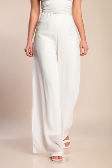 Elegáns nadrág hosszú, bő szárakkal és magas derékkal, VERONNA, fehér